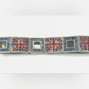 Union Jack Crystal Stretch Bracelet - Red & Blue Rhinestones